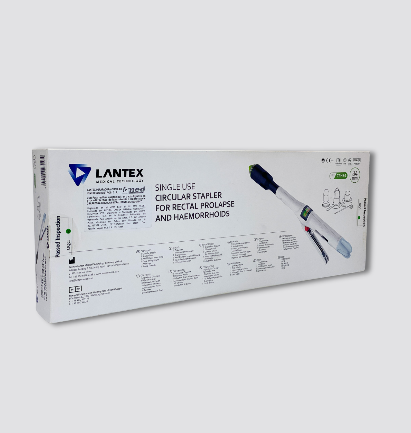 Caja de Grapadora circular CPH34 tipo PPH03 de Lantex para Hemorroidopexia por PPH.